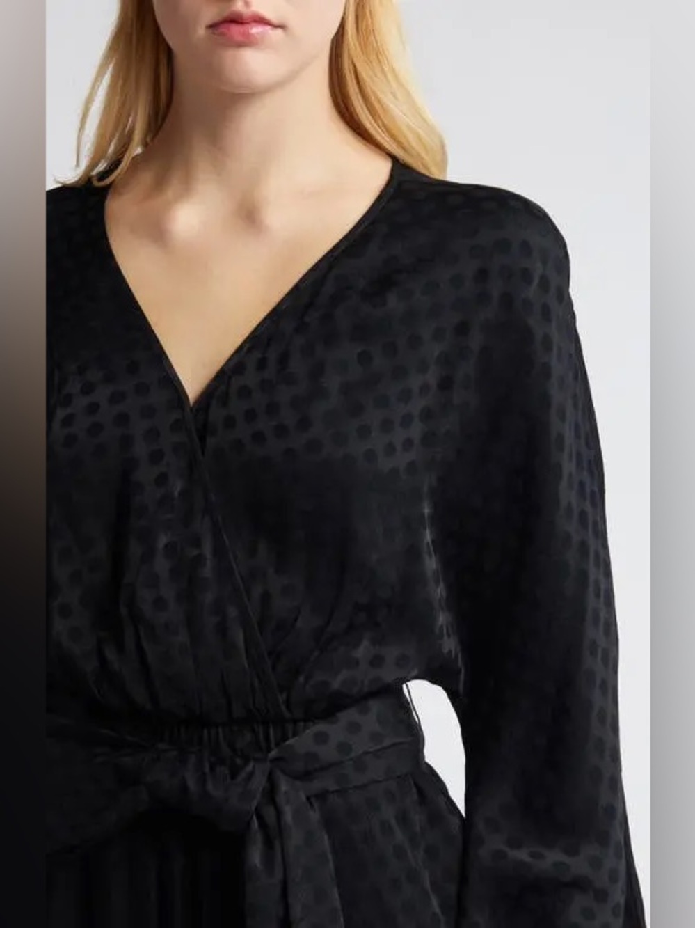Chelsea28 Black Jacquard Polka Dot Wrap Romper